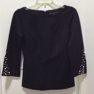 WHITE HOUSE BLACK MARKET TOP SIZE 0 PONTE KNIT PEARLS BLING NEW